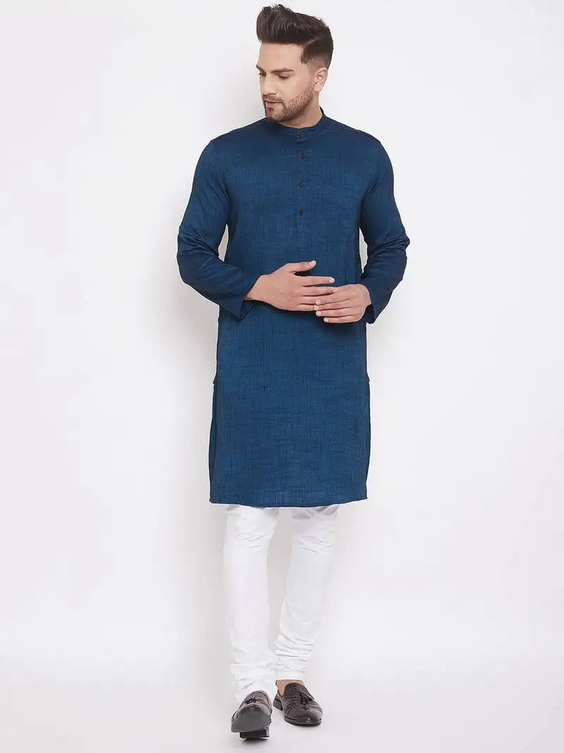 Blue woven viscose rayon men-kurtas
