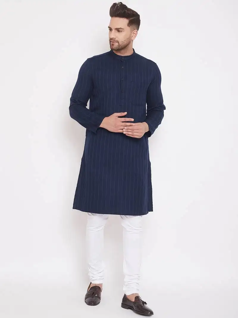 BlueX000d plain cotton men-kurtas