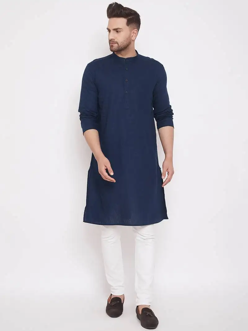 BlueX000d plain linen men-kurtas