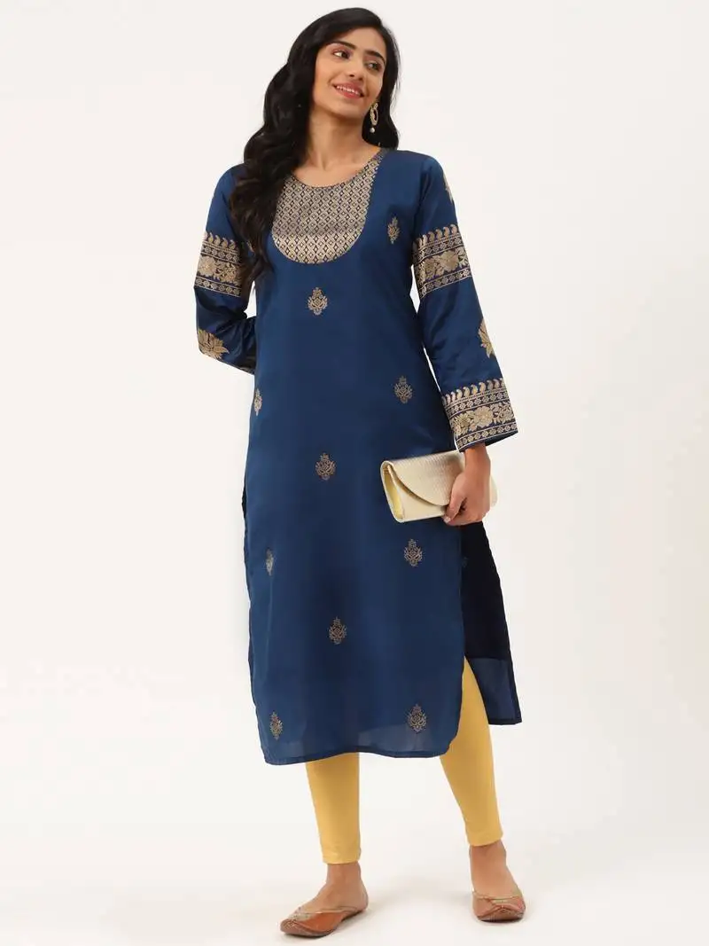 Navy-blue woven silk party-wear-kurtis
