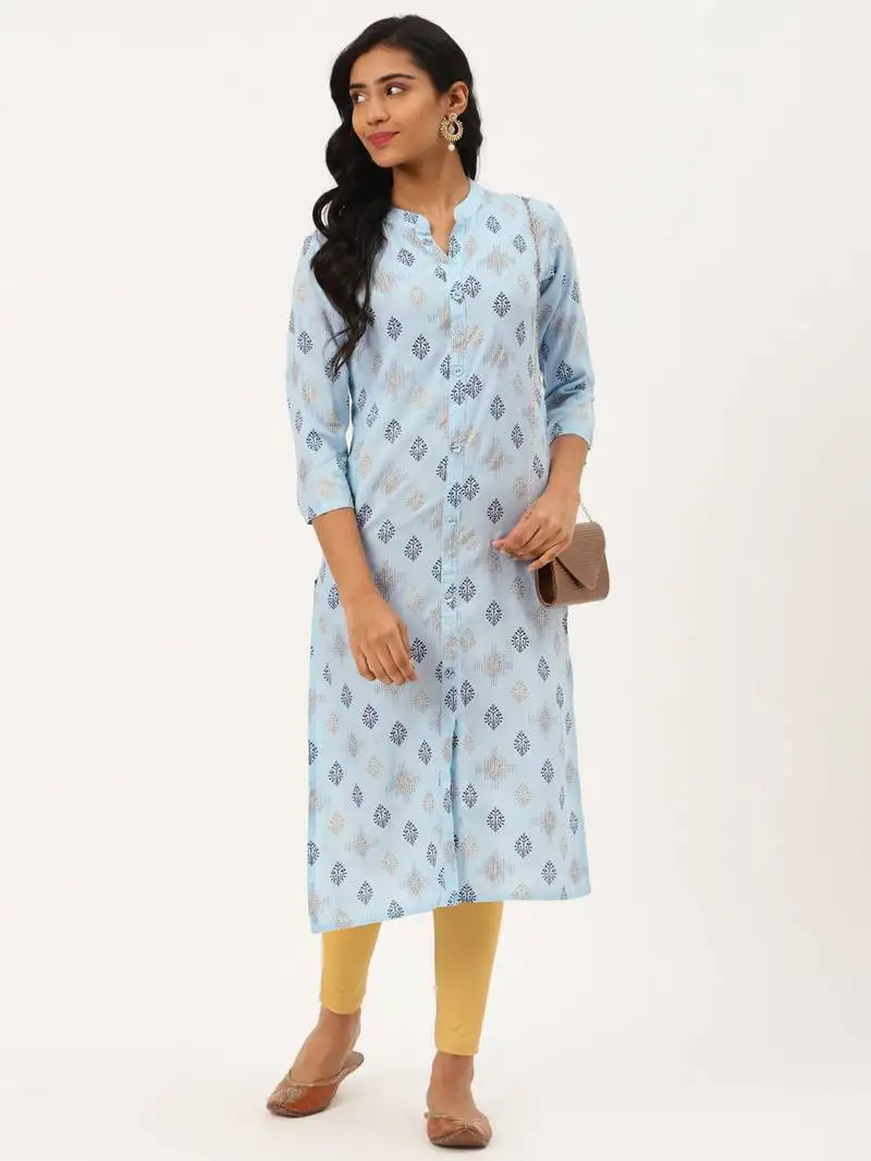 Light-blue printed rayon party-wear-kurtis