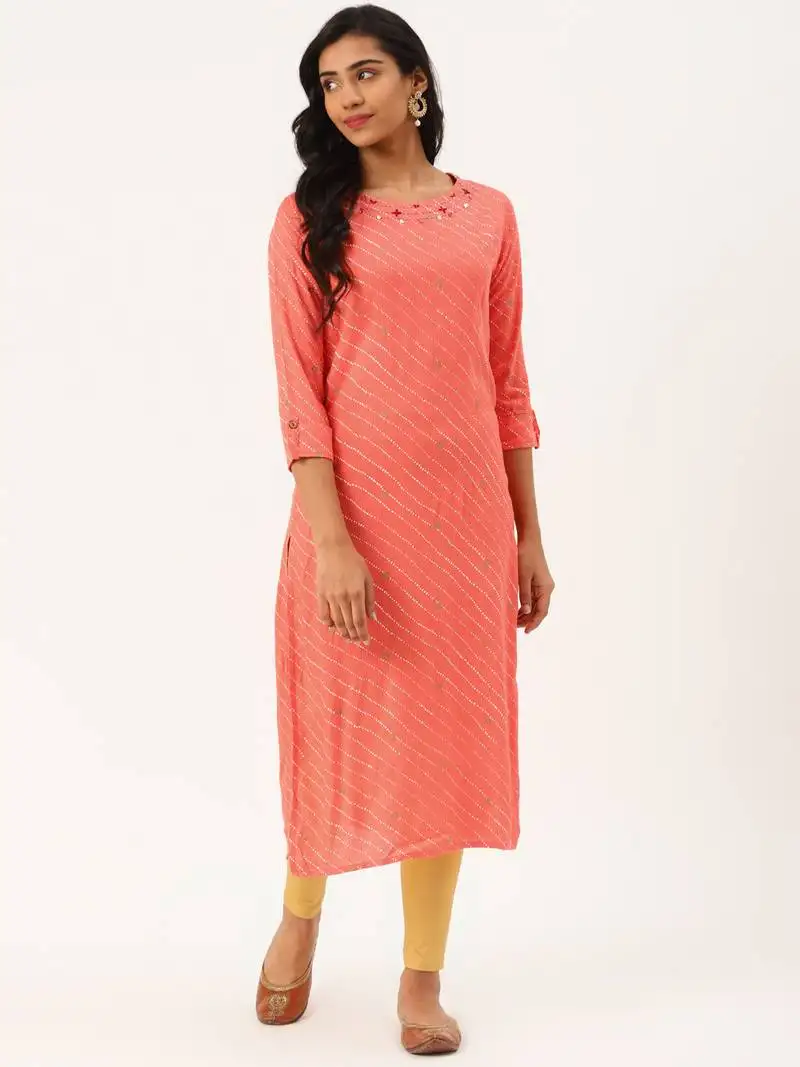 Light-orange printed rayon party-wear-kurtis