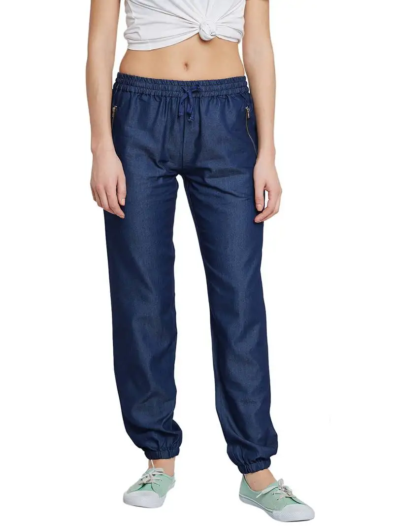Navy-blue plain denim trousers