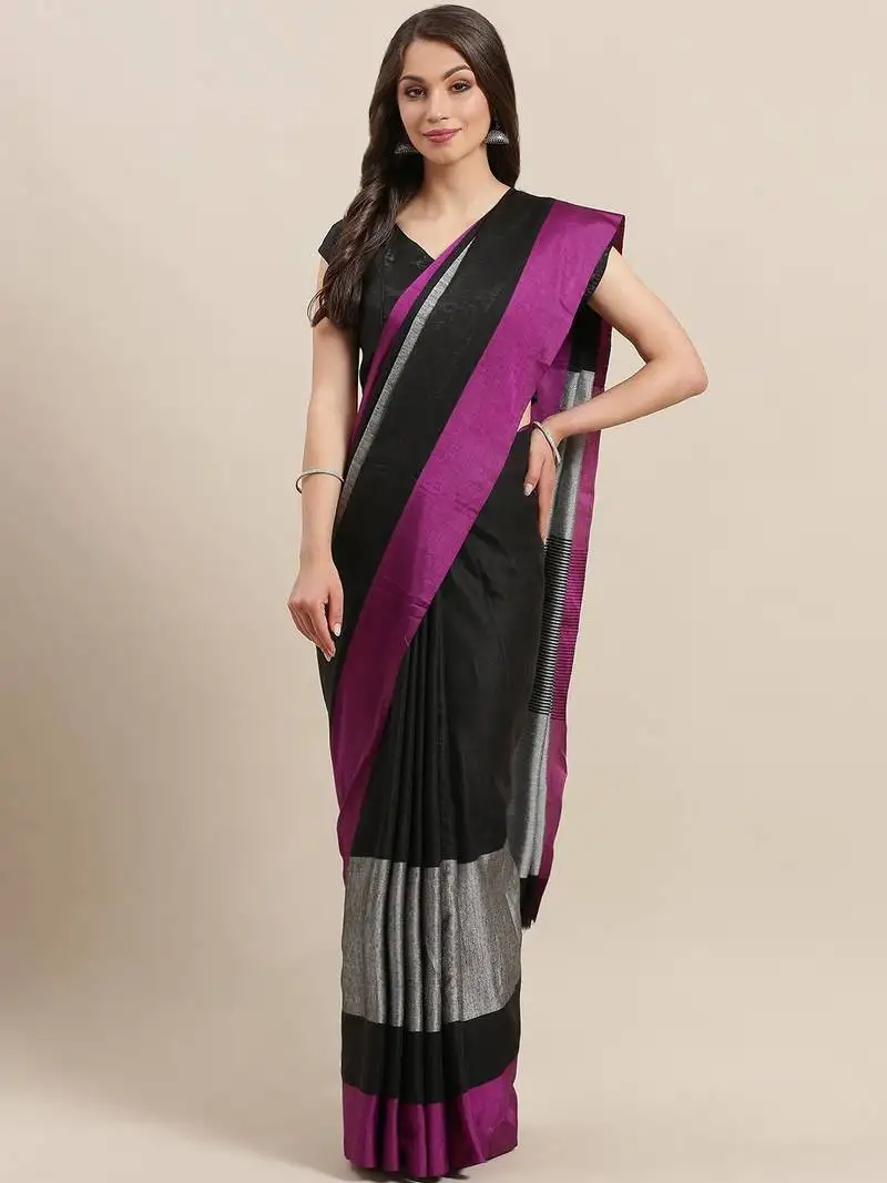 Purple woven blended cotton saree with blouse