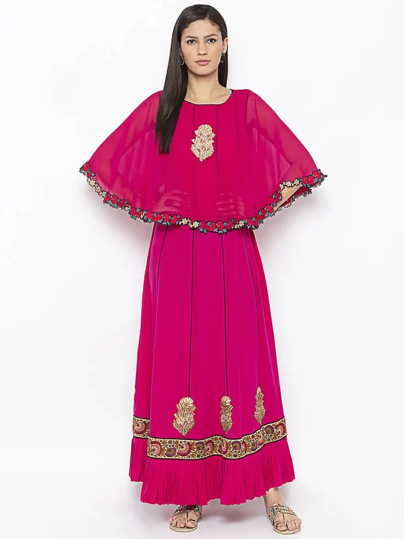 Pink embroidered crepe party-wear-kurti