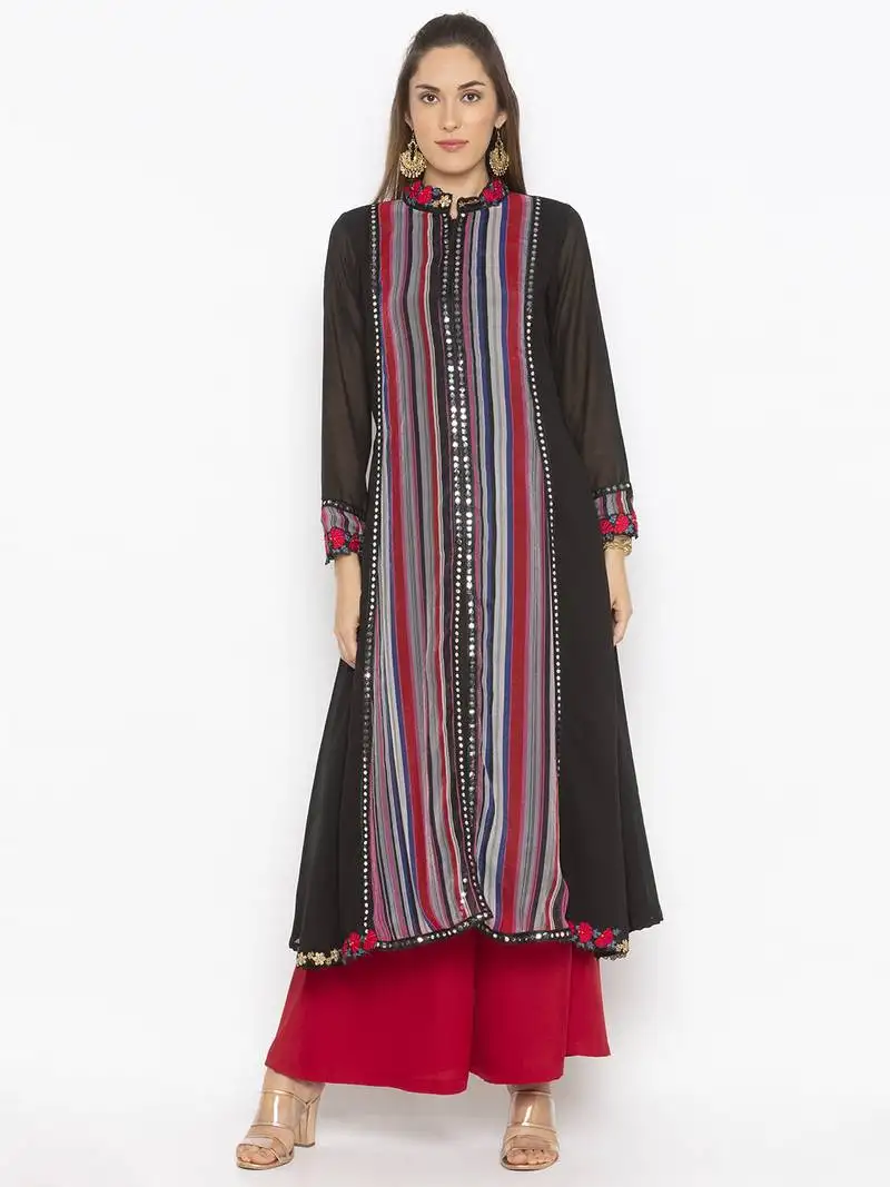 Black printed georgette party-wear-kurti