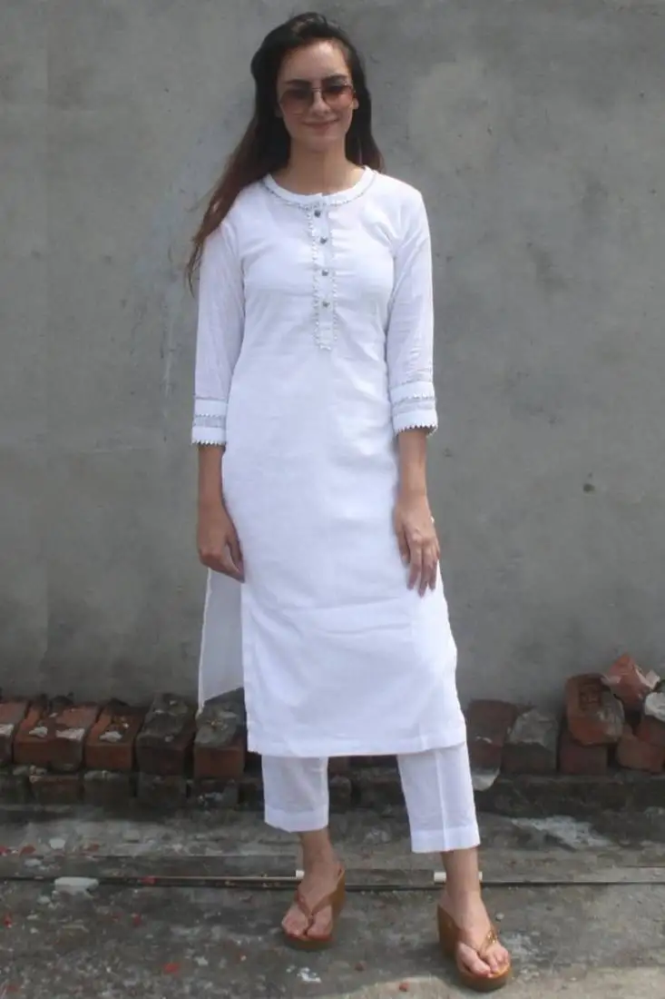 White plain linen long-kurtis
