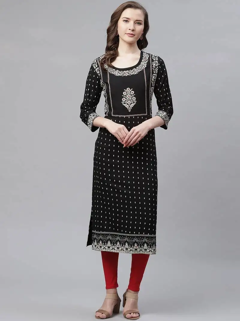 Black embroidered rayon embroidered-kurtis