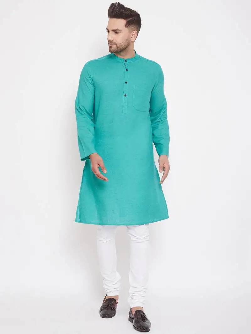 Green solid cotton men-kurtas