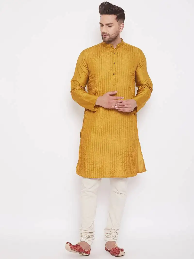 Gold solid art silk men-kurtas