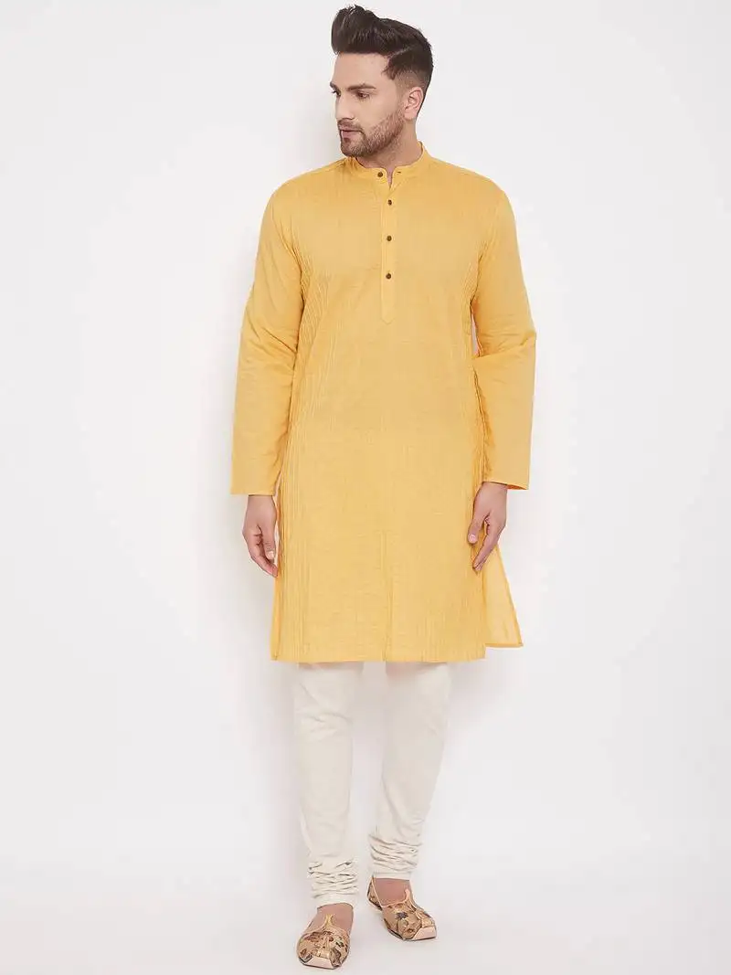 Yellow solid cotton men-kurtas