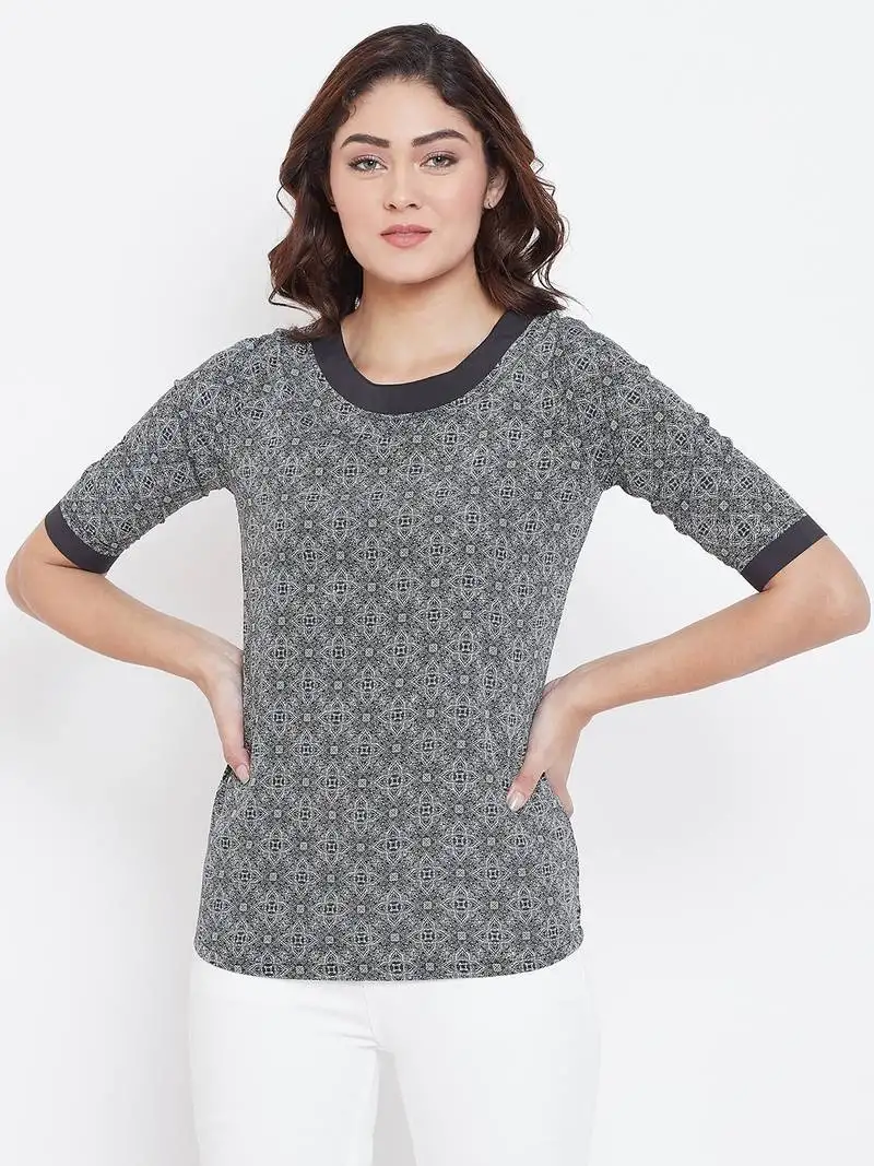 Black printed polyester tunics