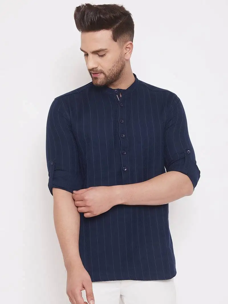 Blue solid cotton men-kurtas