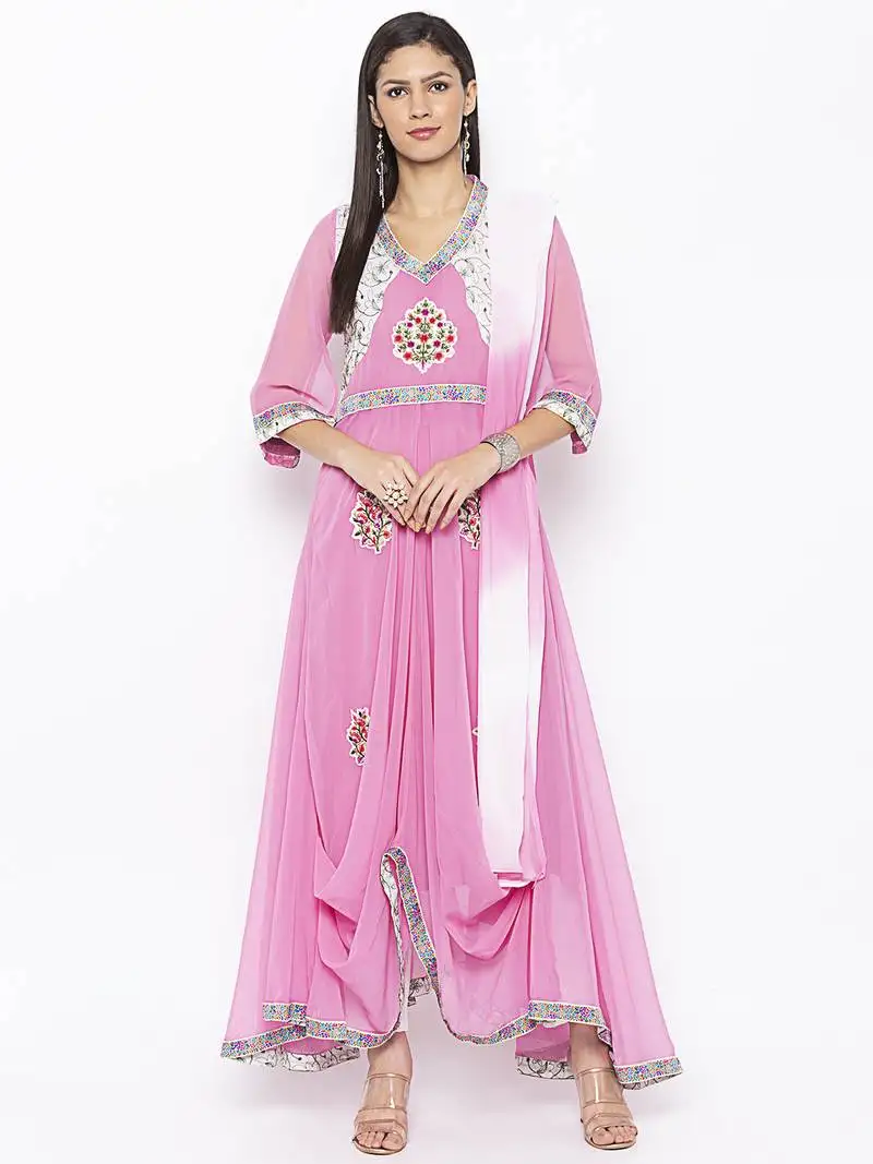 Baby-pink embroidered georgette salwar stitched