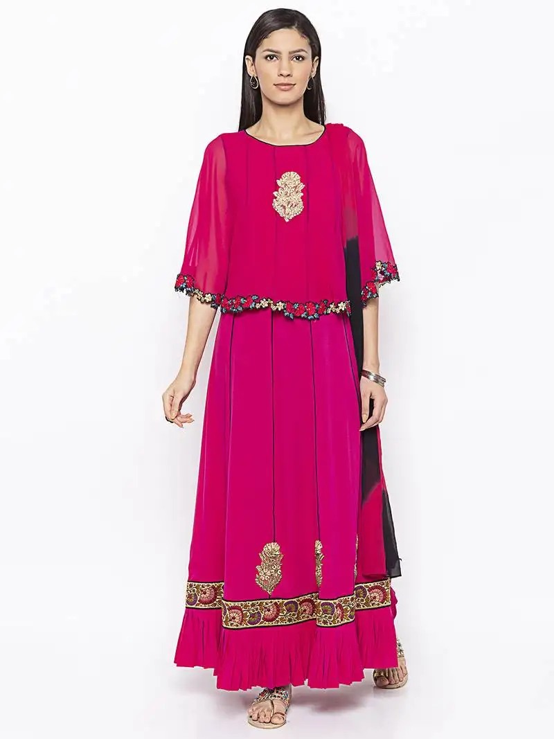 Pink embroidered crepe salwar stitched