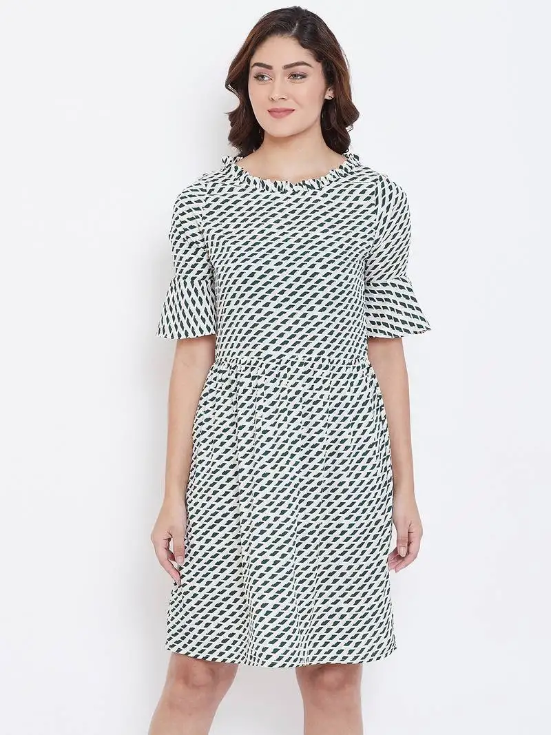 White printed crepe short-dresses