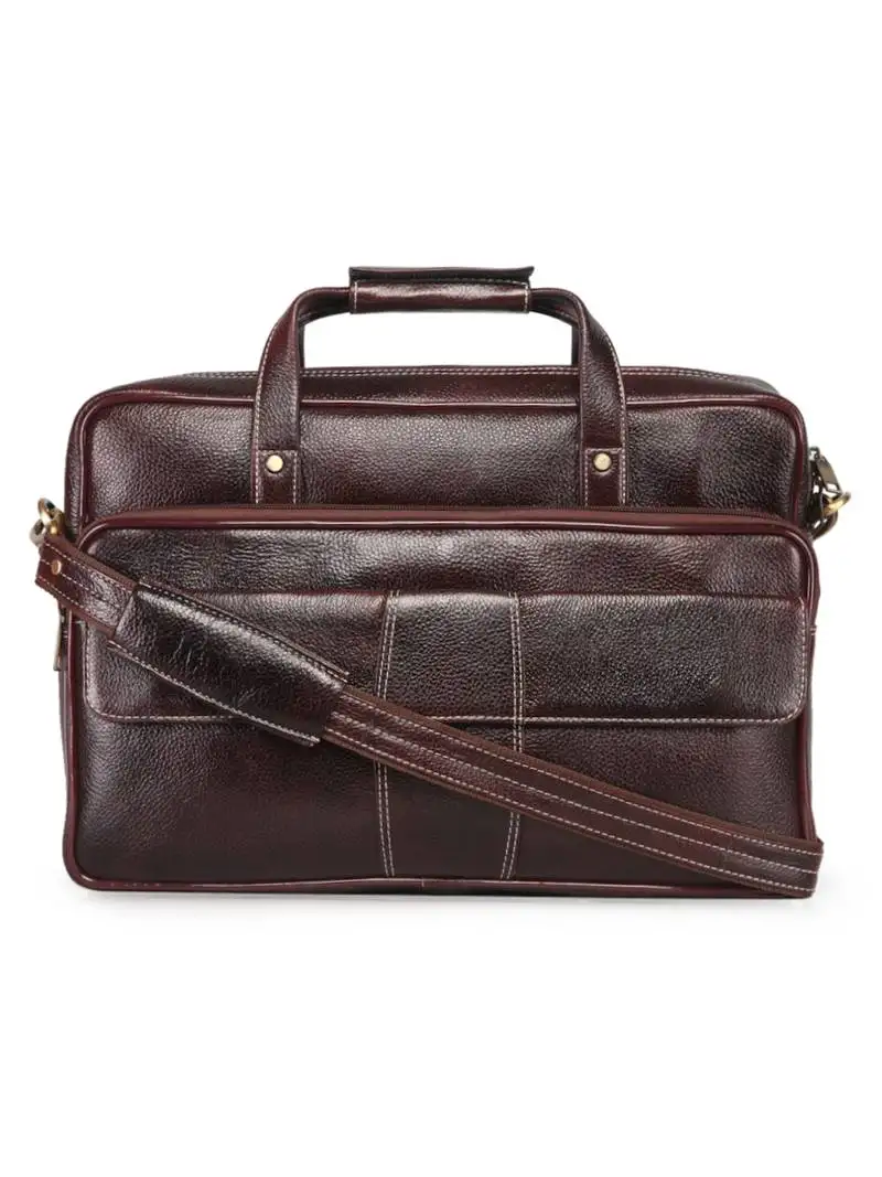 Genwayne brown leather 16 inches men s formal office laptop messenger bag