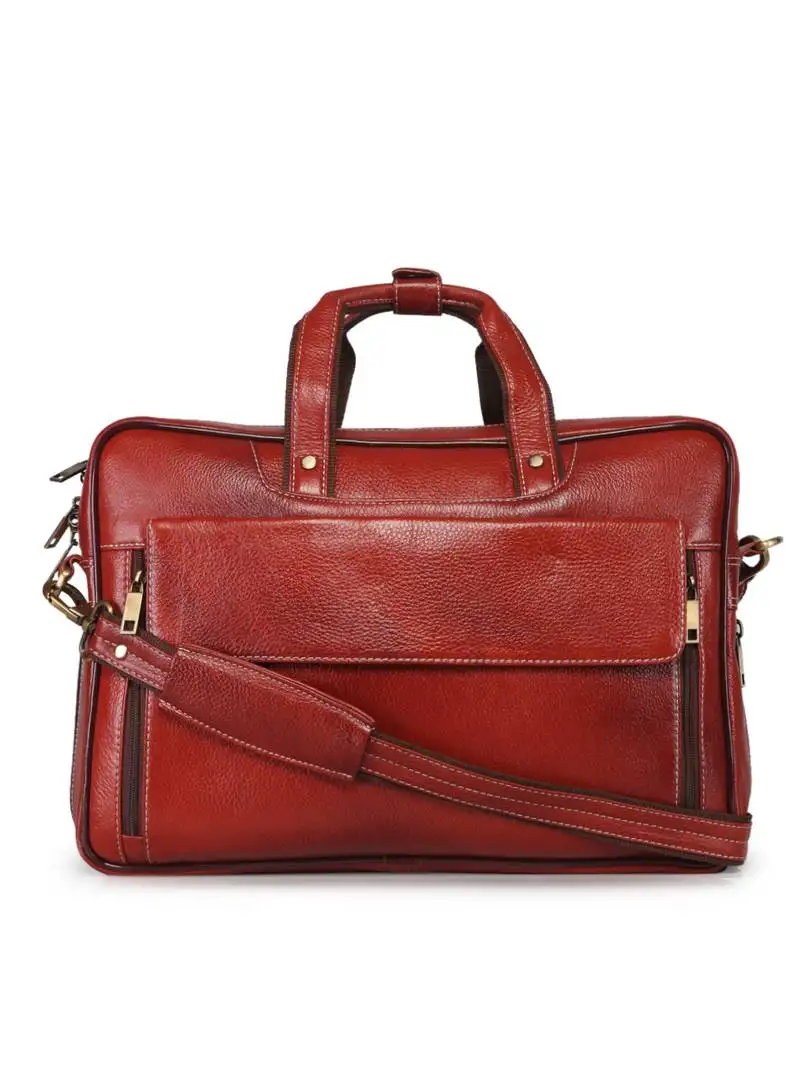 Genwayne brown leather 15.5 inches men s formal office laptop messenger bag