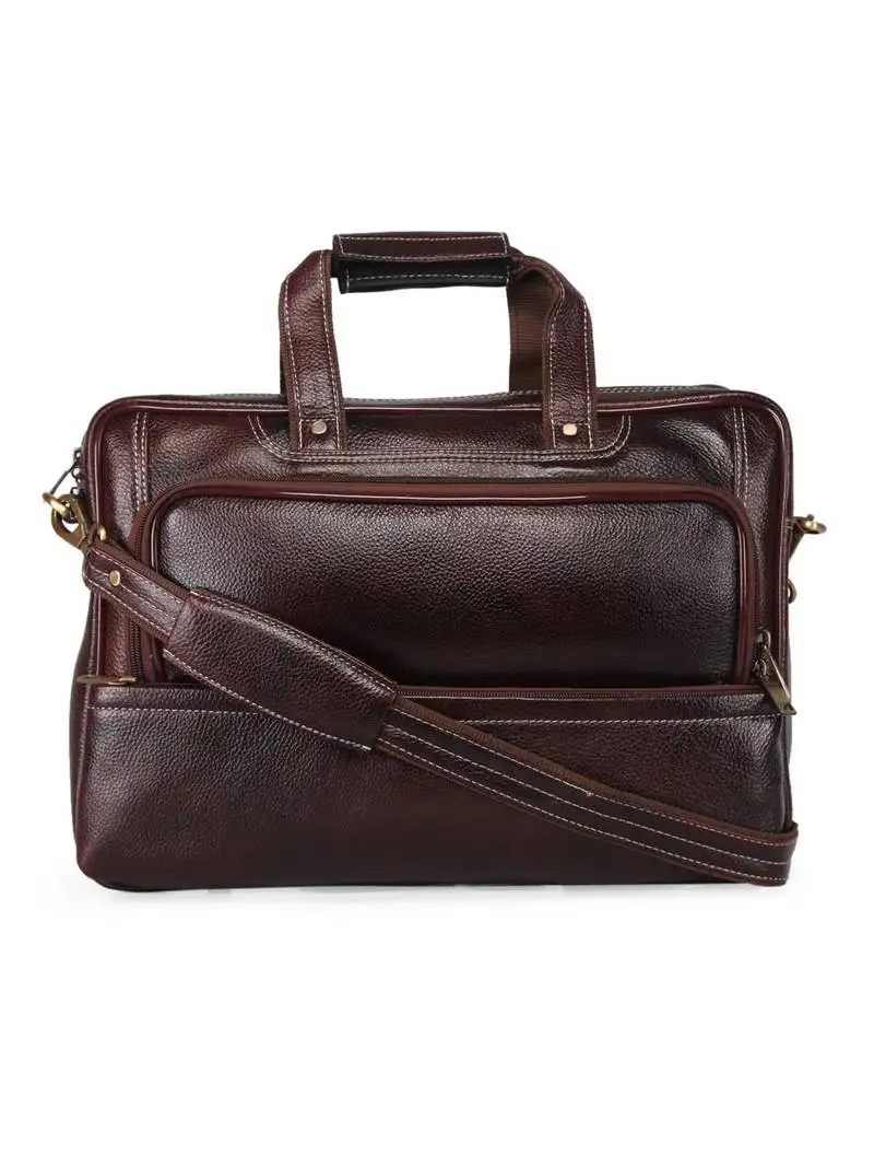 Genwayne brown leather 15 inches men s formal office laptop messenger bag