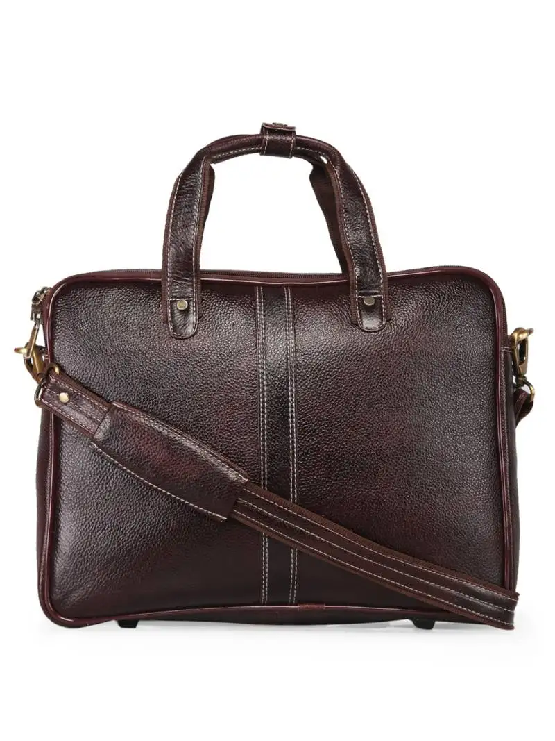 Genwayne brown leather 14.5 inches men s formal office laptop messenger bag
