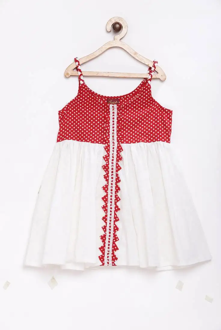 Red printed cotton kids-tops