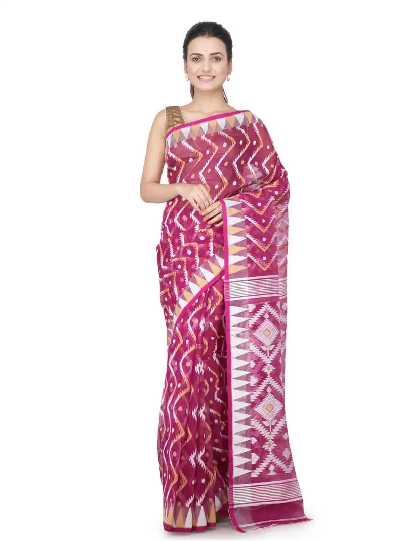 Magenta hand woven pure cotton saree without blouse
