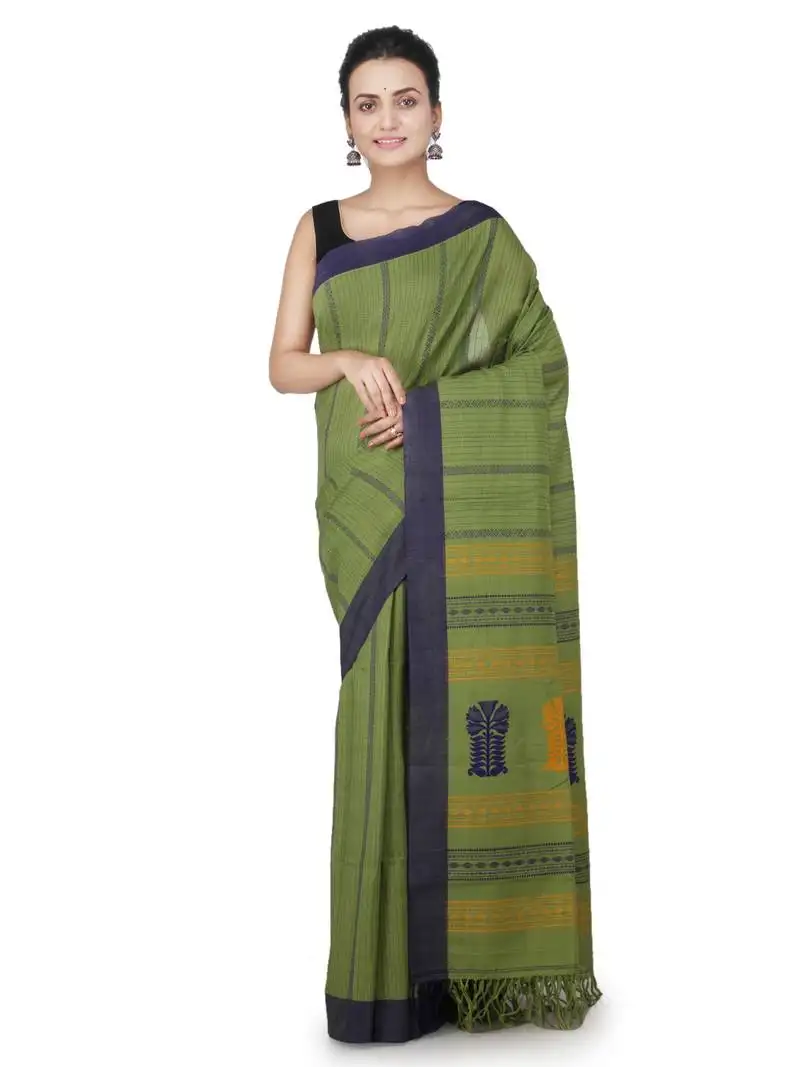 Green hand woven pure cotton saree with blouse