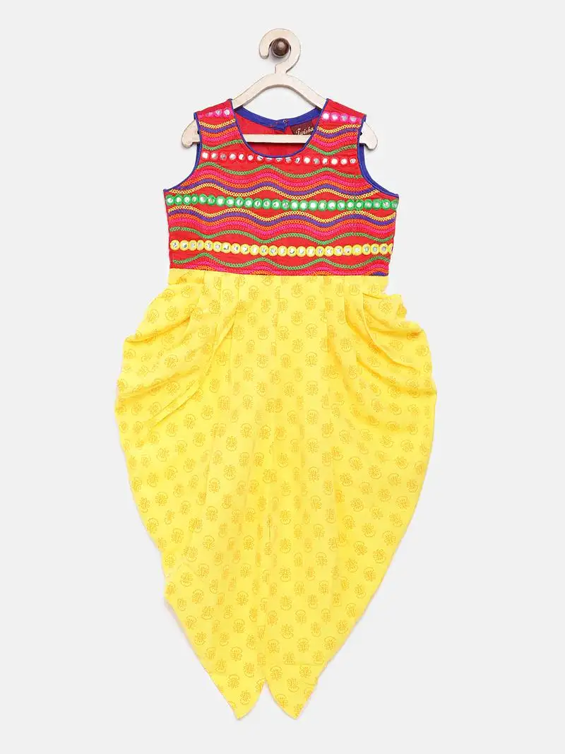 Yellow printed polyester kids-tops