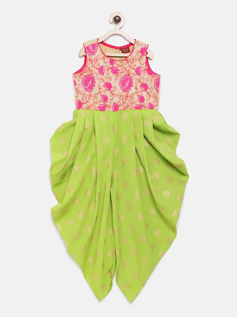 Green printed polyester kids-tops