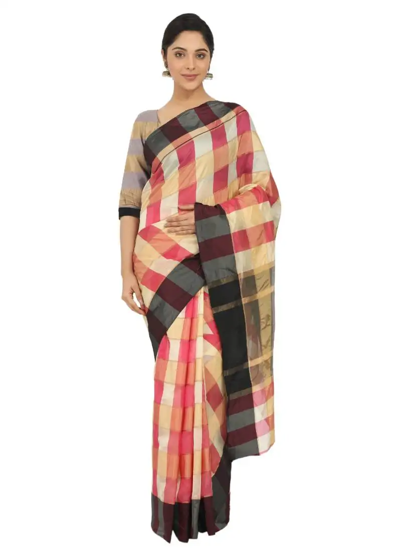 Purple plain cotton silk saree with blouse