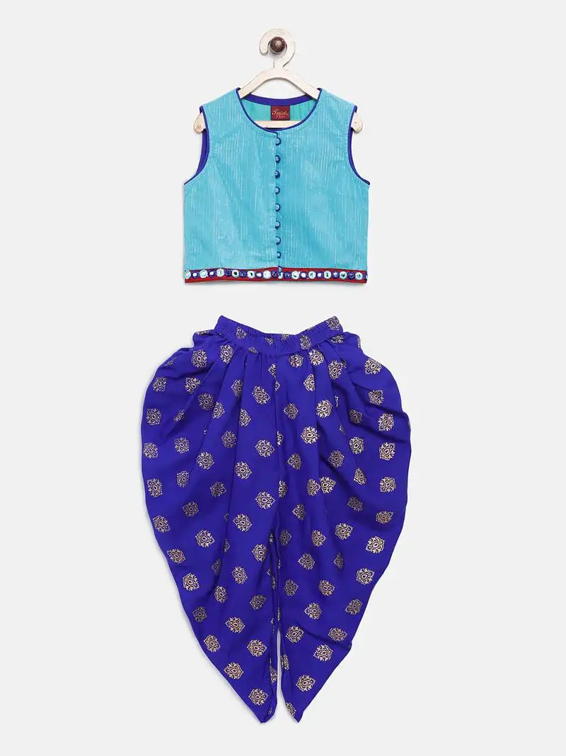 Blue printed cotton kids-tops