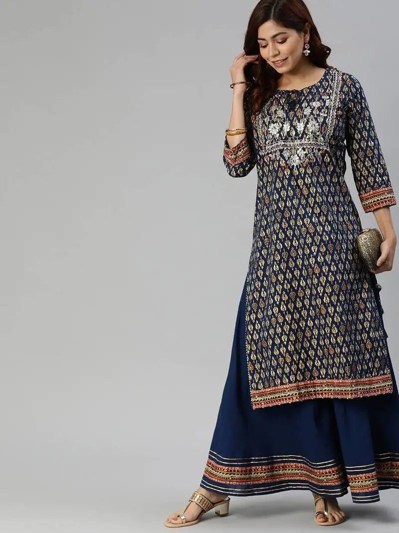Cotton gotta patti work navy blue salwar suit set stitched