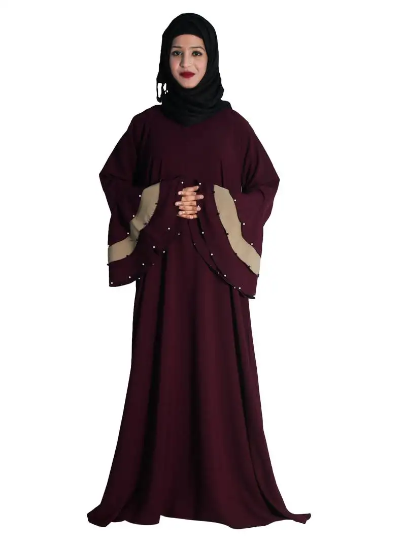 Purple embroidered crepe abaya
