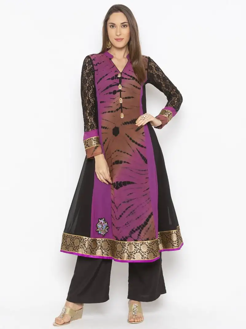 Purple embroidered georgette party wear kurti