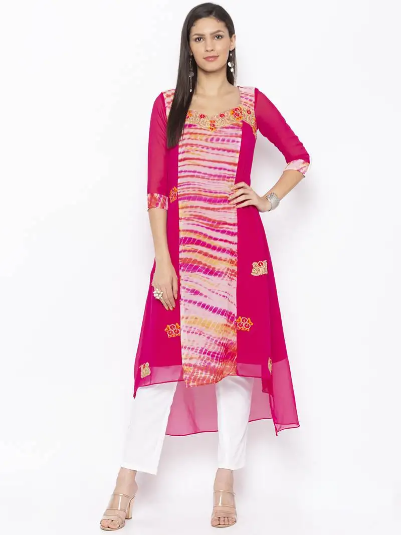 Pink embroidered georgette party wear kurti