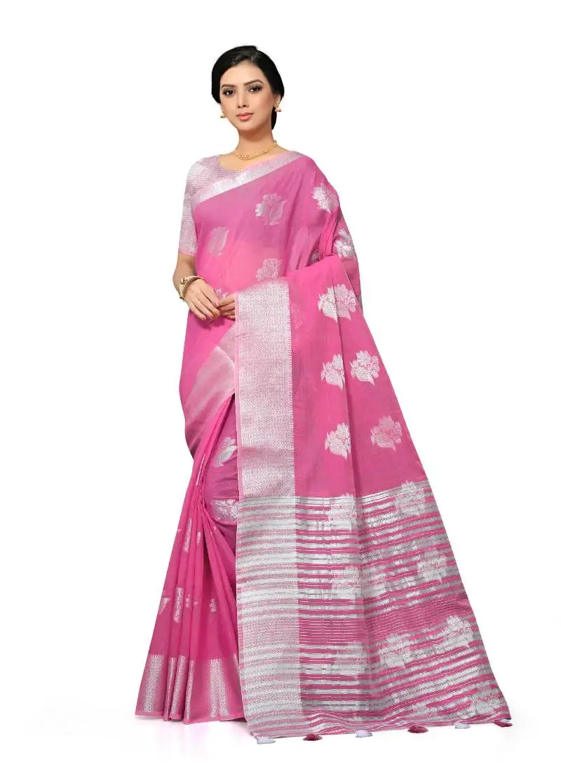 Pink woven tissue saree with blouse