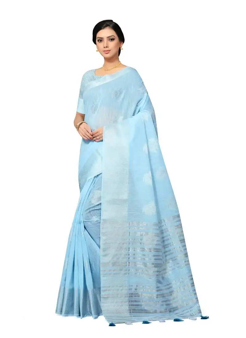 Light blue woven tissue saree with blouse