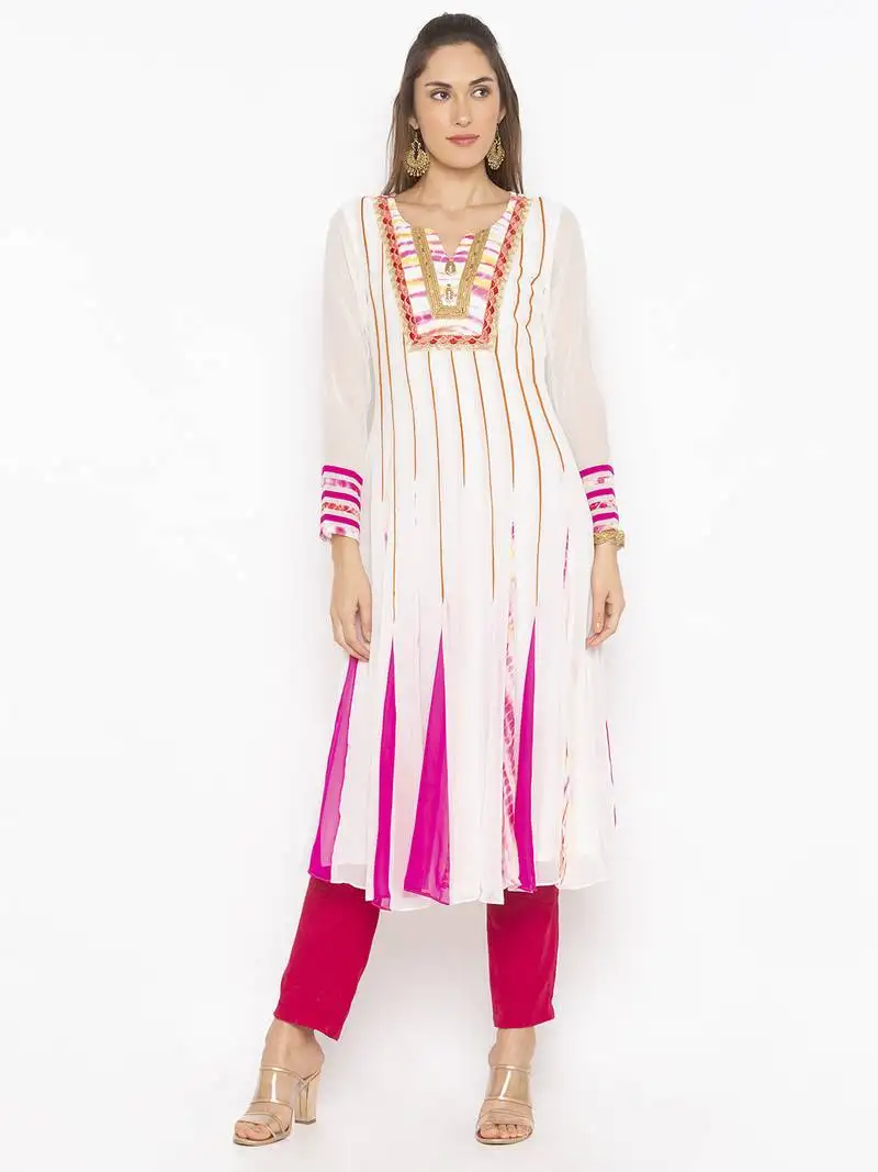 Off white embroidered georgette party wear kurti