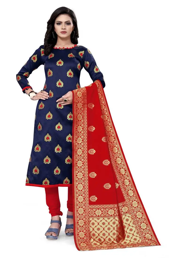 Navy-blue brocade brocade salwar unstitched