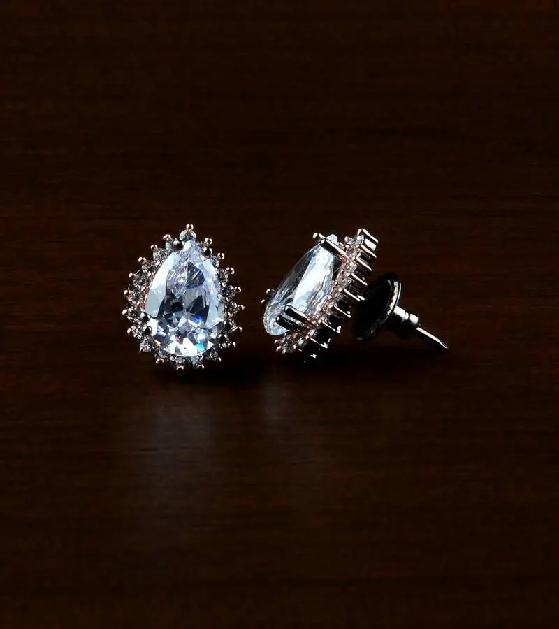 Rose and black plated white stone embellished american diamond earrings 216ed484