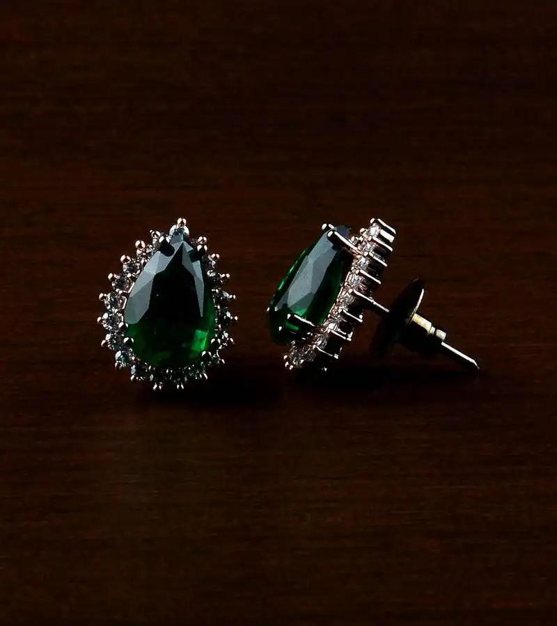 Rose and black plated green stone embellished american diamond earrings 216ed485