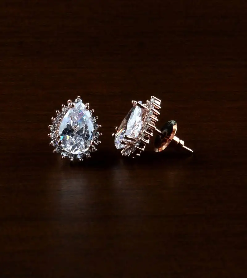 Rose gold plated white stone embellished american diamond earrings 216ed488