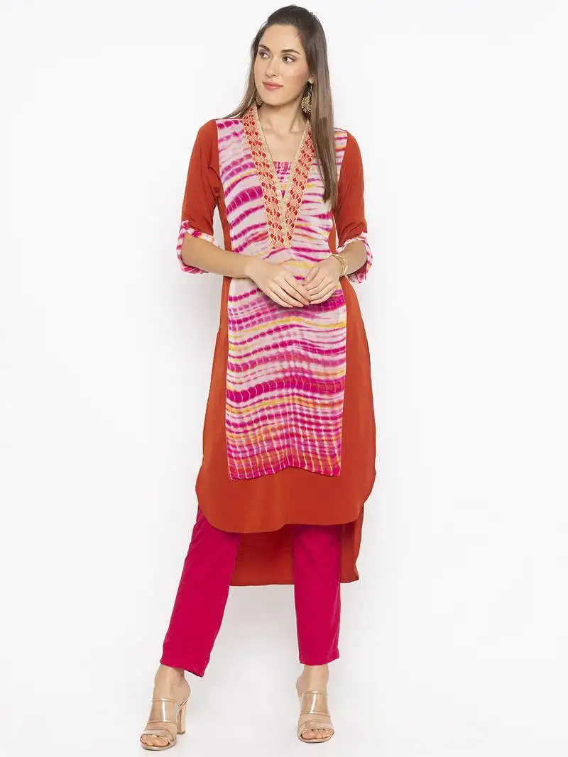 Brown embroidered crepe party wear kurti