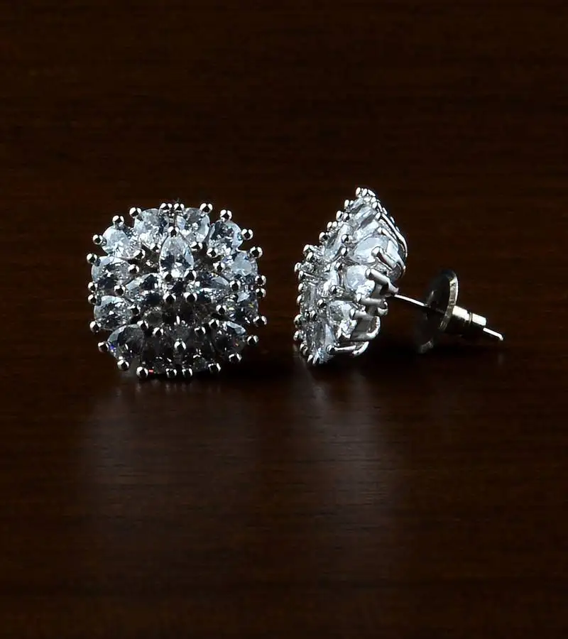 Rhodium plated white stone embellished american diamond earrings 216ed507
