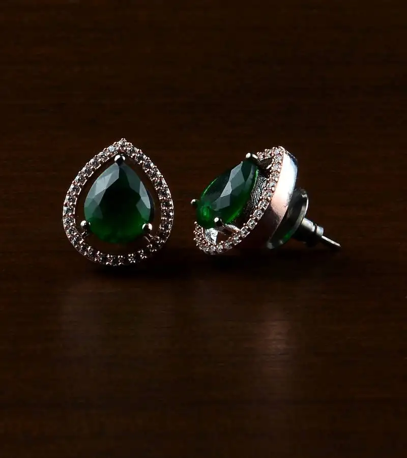 Multicolor brass rose gold american diamonds stud earrings