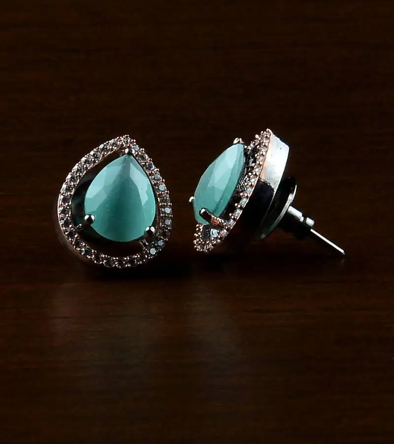 Rose and black plated mint stone embellished american diamond earrings 216ed518