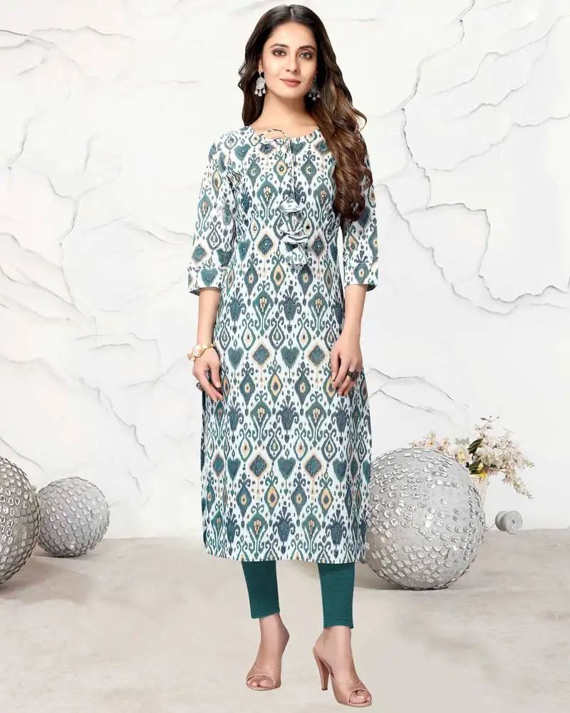 White printed cotton ethnic-kurtis