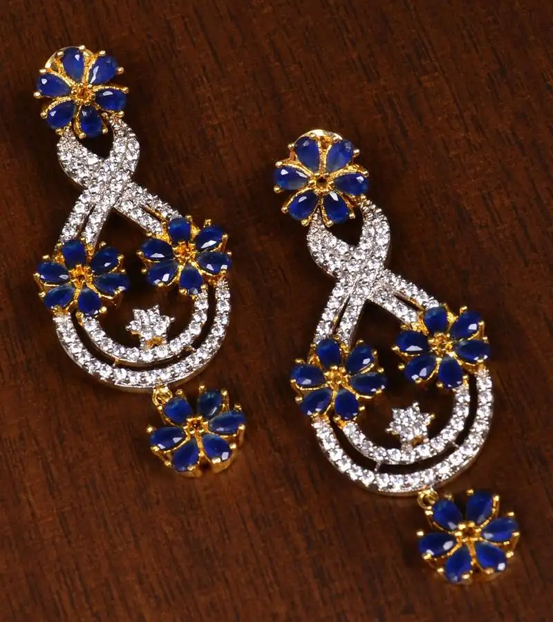 Gold plated sapphire stone embellished american diamond earrings 216ed146