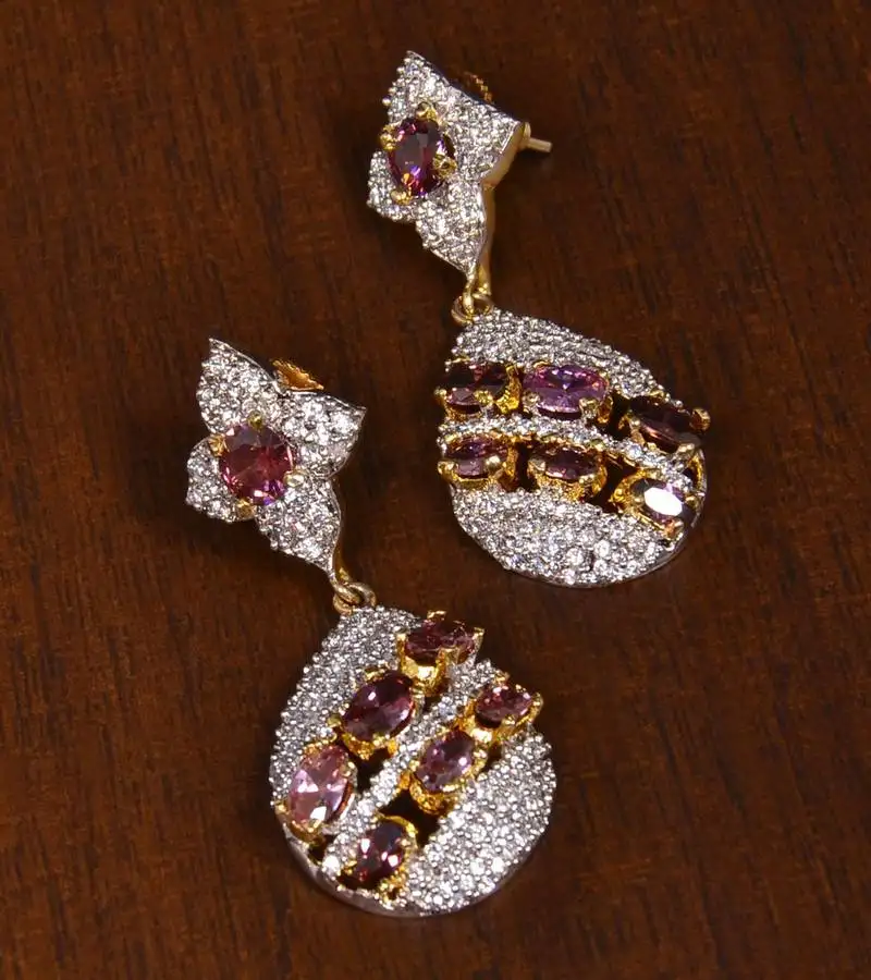 Gold plated stone embellished american diamond earrings 216ed154