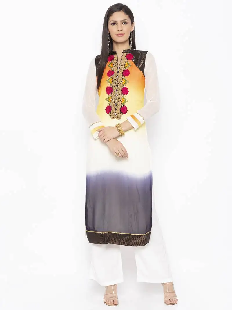 White embroidered georgette party wear kurti